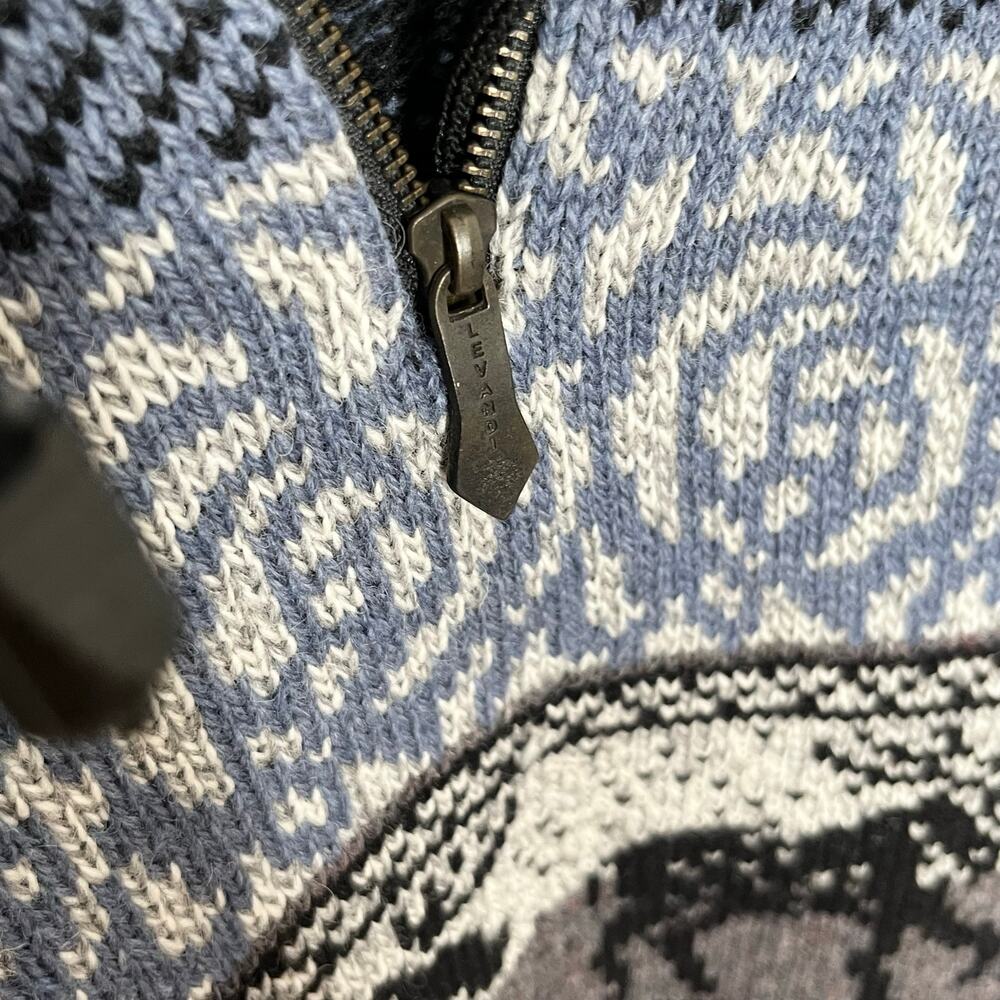 Vintage Levandi Quarter Zip Wool Sweater Mens Medium Blue Moose Fair Isle Cabin - Picture 5 of 10